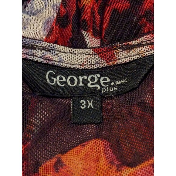 Womens Plus 3X Mesh Floral Top Blouse Smocked Wrist Bell Sleeve Sheer Bohemian - Picture 7 of 8